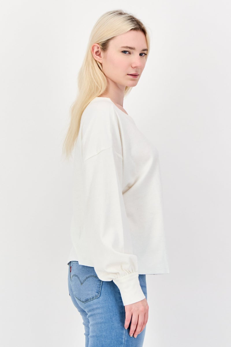 NIA Women Round Neck Long Sleeve Textured Sweatshirt, White - Image 2